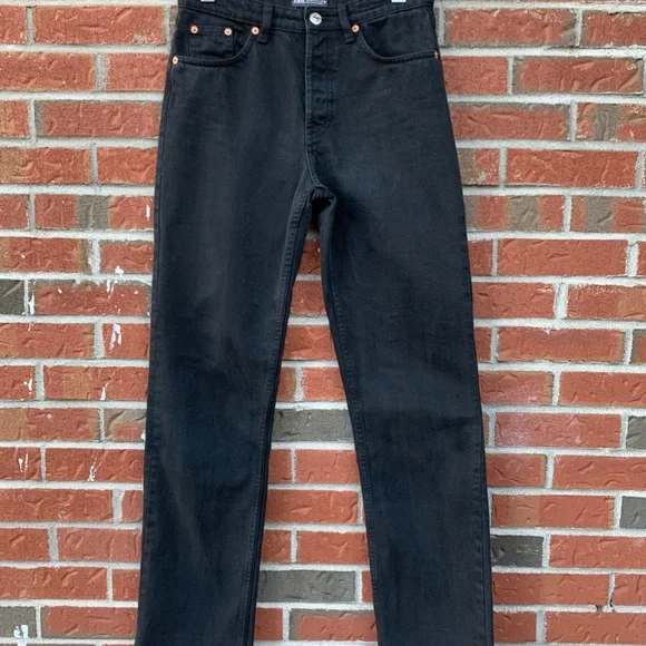 ❌SOLD❌ Zara Black Straight Fit High Rise 100% Cotton Button fly Closure Jeans - Picture 11 of 11